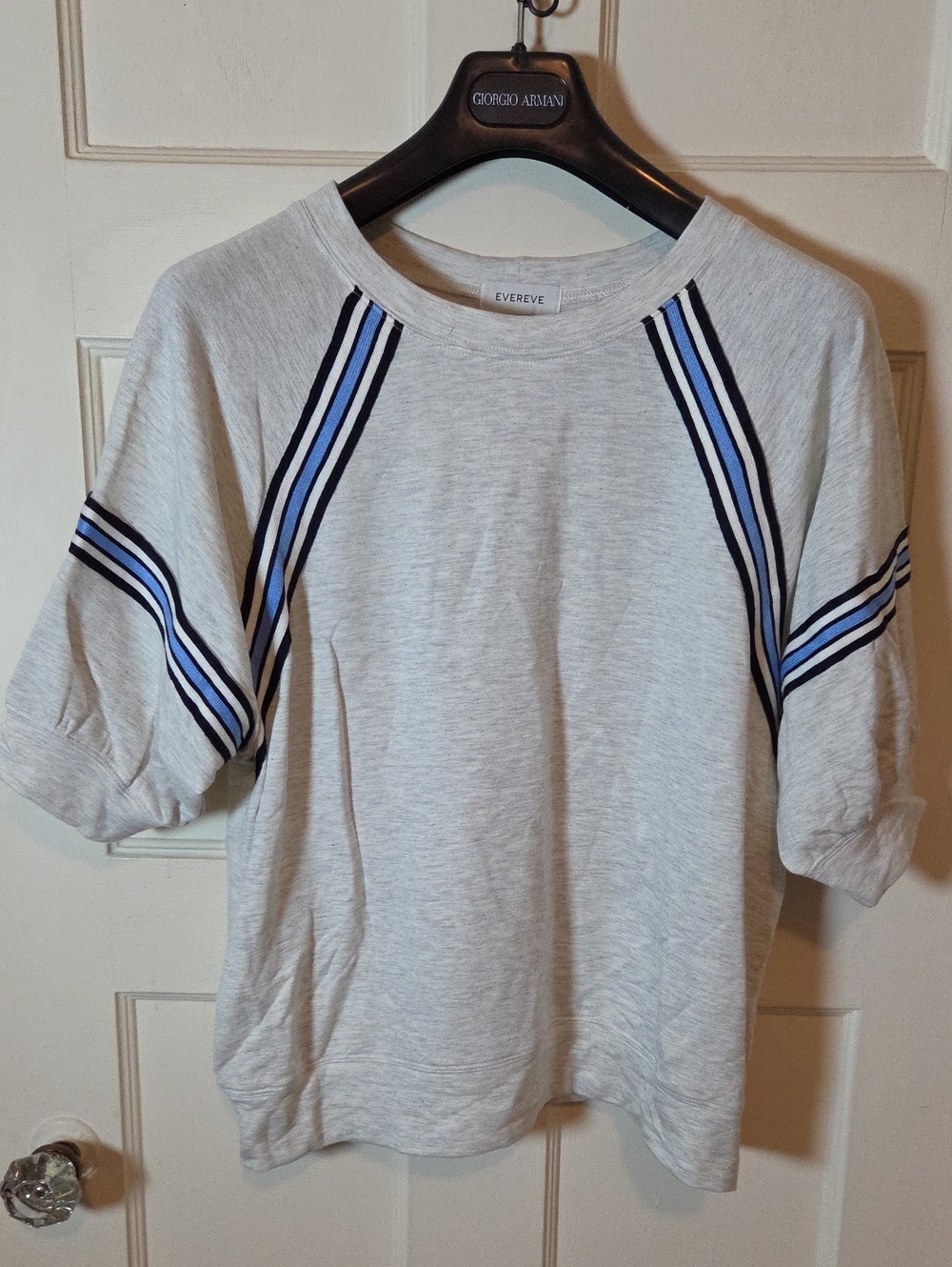 Evereve Lizzie Short Sleeve Sweatshirt In Heathered Grey With Sporty Stripes L